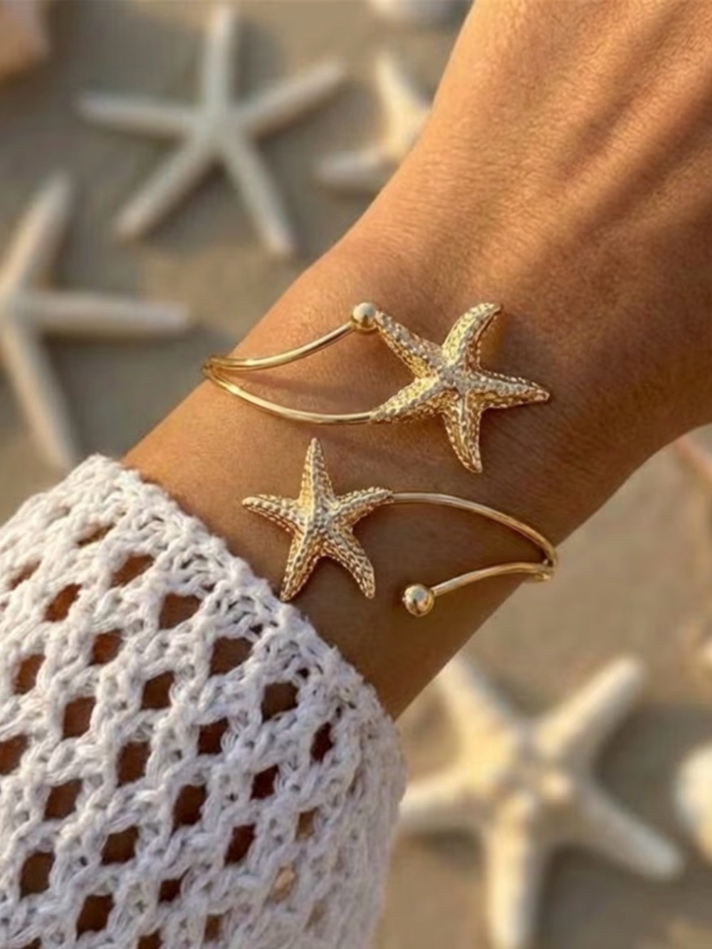 Gold Starfish Open Cuff Bracelet — Beach-Inspired Women’s Jewelry
